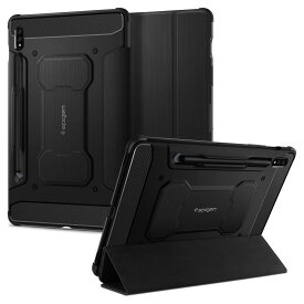 Spigen Galaxy Tab S8 ケース with Spen 収納 Galaxy Tab S7 ケース スタンド カバー タブレットケース S ペン収納 スタンド ホルダー付き 衝撃吸収 耐衝撃 ラギッド・アーマープロ ACS01604 (ブラック)