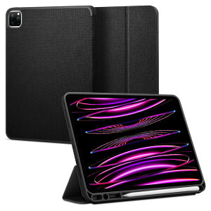 Spigen iPad Pro 12.9 �P�[�X ��6���� / ��5���� (2022/2021) �Ή� �X�^���h �J�o�[ �ϏՌ� ���菝�h�~ Apple Pencil ���[ �t�@�u���b�N�J�o�[ �I�[�g�X���[�v �A�[�o���t�B�b�g ACS03434 (�u���b�N)