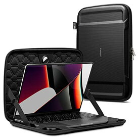 Spigen Macbook Pro 14インチ ケース 360°耐衝撃保護 損失防止 AirTag 装着 A2442用 ノートパソコン ケース 4重保護機能 ラギッド・アーマープロ ポーチ AFA04270 (ブラック)