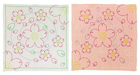 オリムパス製絲 花ふきんキット 刺し子 図案プリント済 水辺の桜 154