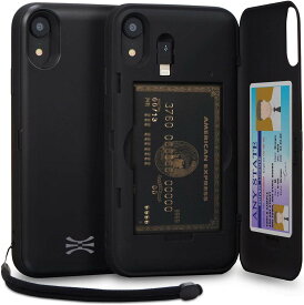 TORU CX PRO iPhone Xr ケース カード 収納背面 3枚 カード入れ カバ― (ライトニング アダプタ, ストラップ, ミラー 含ま) - アイフォンXr 用 - ブラック