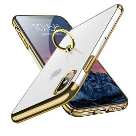 E Segoi iPhone Xs Max ケース リング付き メッキ加工 スタンド機能 透明PC 落下防止 おしゃれ 軽量 薄型 アイフォンXsMaxケース 一体型カバー 6.5インチ (iPhone Xs Max, ゴールド)