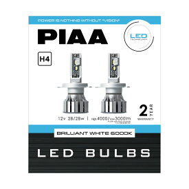 PIAA ヘッドライト/フォグライト用 LED 6000K BRILLIANT WHITE 12V 28/28W Hi4000/Lo3000lm H4 2年保証 車検対応 2個入 X7387