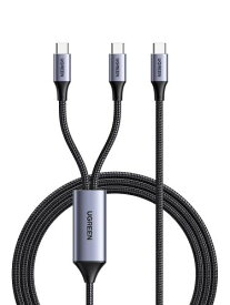 UGREEN USB Type C ケーブル PD 100W 2-in-1 Type C 急速充電ケーブル USB C to USB C ケーブル E-makerチップ搭載 断線防止 iPhone 16シリーズ/iPhone 15シリーズ/Mac Book/iPad/Xperia/Galaxy各種対応 1.5m