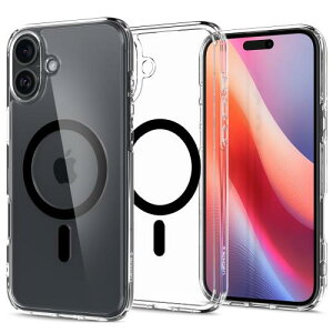 Spigen iPhone 16 ケース クリア MagSafe対応 耐衝撃 ストラップホール 黄変防止 バンパー 米軍MIL規格 ウルトラ・ハイブリッド・マグフィット ACS08206 (ブラック)