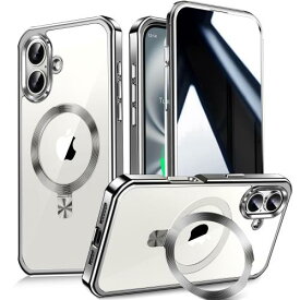 多機能隠しスタンド・マグセーフ対応・覗き見防止WTAIYUN iPhone 16 用 ケース 全面保護 CDリング 縦横両対応 ワイヤレス充電対応 米軍MIL規格 耐衝撃 高感度タッチ 両面 いphone16 カバー ストラップホール付き メッキバンパー PC背面 透明 黄変防止 アイフォン16 ケース 6.