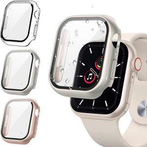 3個入りFALSAD Apple Watch カバー 46mm/44mm/45mm/40mm/41mm/42mm 対応アップルウォッチ Se/Se2/Series10/9/8/7/6/5/4 、PC素材と強化ガラスフィルム一体型 保護ケース 防水 全面保護 超薄型 軽量 耐衝撃 高透過率