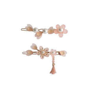 EZ PEACH 桜 花 パール ヘアピン ヘアクリップ 前髪 髪留め 髪飾り 和装 浴衣 和風 着物 ヘアアクセサリー 2点セット (A)
