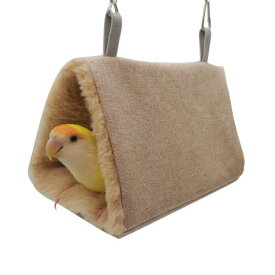 鳥たちの寝床 三角ハウス バードテント ハンモック 吊りベッド インコ おもちゃ 鳥の巣 寝袋 文鳥 鸚鵡 小動物 ハウス 冬 吊り下げ 厚みふわふわ 暖かい 遊び場 保温 寒さ対策 鳥の おもちゃ 鳥用品 文鳥 鸚鵡 フックとチェーン付き 両側開放型 (S, カーキ色の)