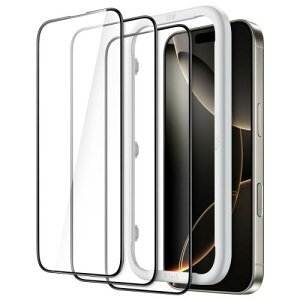 JETech iPhone 16 Pro 6.3インチ用 全面保護フィルム 黒縁 強化ガラス製 ガイド枠付き ケースに干渉なし HDクリア 3枚セット