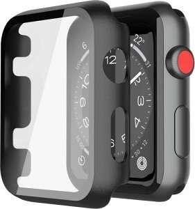 ULOE For Apple Watch Series 2 Series 3 38mm �P�[�X, �����^ PC+�K���X�f�� �S�ʕی� �����ߗ� �����ȒP �ϏՌ� �w��h�~ ���h�~ �Ή��A�b�v���E�H�b�` 2/3 38mm�J�o�[�i�u���b�N�j