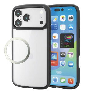 �G���R�� iPhone 17 Pro Max �P�[�X �J�o�[ �N���A �ϏՌ� �Ռ��z�� �n�C�u���b�h ���^ �y�� �X�g���b�v�z�[���t�� �S���G�A�[�N�b�V���� �X�g���b�v�z���_�[�V�[�g�t TOUGH SLIM LITE �u���b�N PM-A25DT
