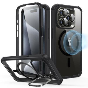 ESR iPhone 15 Pro Max �P�[�X �S�ʑϏՌ� ��phone15promax �P�[�X MagSafe �ČRMIL�K�i�����̕ی� iPhone 15 Pro Max�p �}�O�l�b�g�P�[�X �X�^���h�t�� 2�p�[�g iPhone15ProMax�p�P�[�X Armor�V���[�Y �N���A�u���b�N