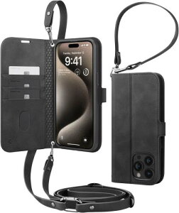Spigen �n��18�N�̋Z�p�� iPhone 15 Pro Max �P�[�X �蒠�^ �v �V�����_�[ �X�g���b�v ���z �}�O�l�b�g�� �J�[�h���[ �X�^���h�@�\ �J�[�h �E�H���b�gS�v�� ACS06605 (�u���b�N)