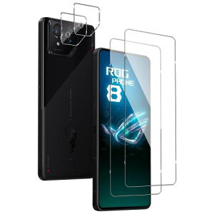 2+2枚セットFor ASUS ROG Phone 8/ ASUS ROG Phone 8 Pro ガラスフィルム(2枚)+ レンズ保護フィルム(2枚)硬度9H 日本旭硝子製 疎水疎油 指紋防止 液晶画面保護フ・