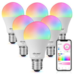 AlexaFDiCUNO X}[gd E26 LEDd 60W 9W 800lm F Alexa Google Ή dFEF }`J[ 1600F RGBCW Lz Wi-Fi Bluetoothڑ nusv PSEF؍ς 6