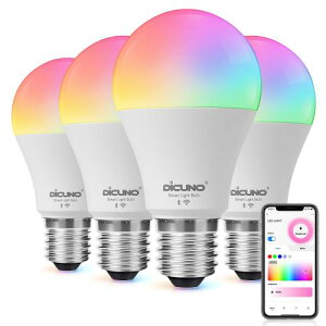 AlexaFDiCUNO X}[gd E26 LEDd 60W 9W 800lm F Alexa Google Ή dFEF }`J[ 1600F RGBCW Lz Wi-Fi Bluetoothڑ nusv PSEF؍ς 4