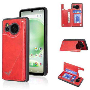 Anrek新型 SHARP AQUOS sense8 docomo SH-54D au SHG11 用 背面 カードケース 手帳型 ランヤード付 背面カバー (レッド) アクオス センス8 ドコモsh54D スマホケース サイドマグネット カード収納 横置き機能