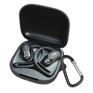 BUITFOU Shokz OpenFit Air ケース Shokz OpenFit Air 保護ケース 柔らかい シリコン製 落下防止 キズ防止 耐衝撃 防塵 軽量 装着充電可能 カラビナ付き 紛失防止(ブラック)