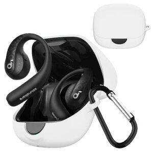 TOORQR For Anker Soundcore AeroFit Pro ケース カバー Soundcore AeroFit Proシリコン素材 ケース 保護カバー 防水 防塵 落下防止 キズ防止 全面保護 軽量 カラビナ付き(ホワイト)