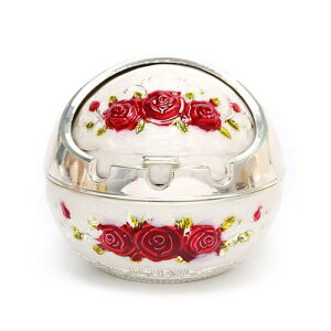 灰皿 はいざら 卓上灰皿 蓋付き 煙と臭いを遮断する ワンタッチ式 コンパクト大容量 おしゃれ 洗いやすいバラ ローズ 亜鉛合金製 贈り物 置物 (レッド1)