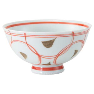 波佐見焼 ご飯茶碗 容量約250ml 刷毛点紋 レッド 日本製 電子レンジ可 食洗器対応 74079