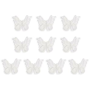 PATIKIL 10個の刺繍レース蝶アップリケ、1.6x2蝶縫い付けアイロンパッチ、ダブルレイヤーオーガ ンザアップリケ、衣類、ウェディングドレス、DIYクラフト用、ホワイト