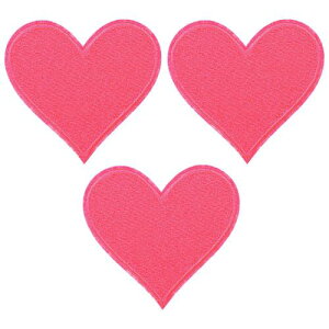 PATIKIL アイロンで貼るパッチ 3個セット ハート型 刺繍パッチ ラブアップリケ 衣類 ジャケット 帽子 バックパック 修理装飾用 ピンク色