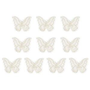 PATIKIL 10個の刺繍レース蝶アップリケ、1.6x2蝶縫い付けアイロンパッチ、ダブルレイヤーオーガ ンザアップリケ、衣類、ウェディングドレス、DIY衣類クラフト用、ベージュ