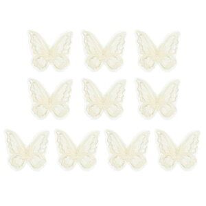 PATIKIL 10個の刺繍レース蝶アップリケ、2x2.4蝶縫い付けアイロンパッチ、ダブルレイヤーオーガ ンザアップリケ、衣類、ウェディングドレス、DIY衣類クラフト用、ベージュ