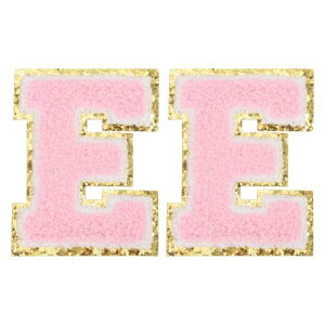 PATIKIL アイロン文字パッチ 2パックのシェニールグリッターレターパッチ ジーンズ 衣類 バッグ 帽子 シャツ クラフトの修理用に刺繍されたパッチ ピンク アルファベットE