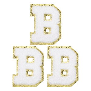 PATIKIL アイロン文字パッチ 3パックのシェニールグリッターレターパッチ ジーンズ 衣類 バッグ 帽子 シャツ クラフトの修理用に刺繍パッチ ホワイト アルファベットB