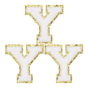 PATIKIL アイロン文字パッチ 3パックのシェニールグリッターレターパッチ ジーンズ 衣類 バッグ 帽子 シャツ クラフトの修理用に刺繍パッチ ホワイト アルファベットY