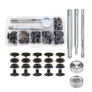 サムコス ジャンパーホック ステンレス鋼メタルボタン 黒ニッケル 15mm 18セット レザークラフト 工具 4種類 手芸/家庭/裁縫用 DIY 手作り ハンドメイド (収納ケース付き)