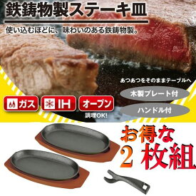 鉄板 ステーキ皿 家庭用 IH 対応 皿 パール金属 鉄鋳物製 2枚組 セット ( AP10361479 ) 【36CE】