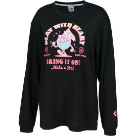 ロンT レディース ロングTシャツ バスケTシャツ ガールズロングスリーブシャツ ブラック/ピンク 【CON】