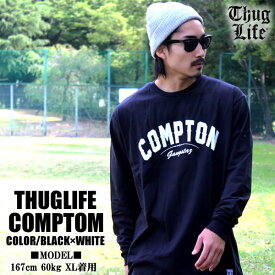 THUGLIFE / サグライフ 長袖Tシャツ COMPTON アーチロゴ ブラック 黒 ロンT オリジナルブランド LOGO 厚手 HIPHOP LA NY STREET ストリート ワーク スケーター B系 大きいサイズ トップス 春 夏 秋 冬 ヘビーウェイト メンズ レディース ファッション プリント