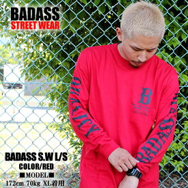 待望の再入荷！！BADASS バダス ロンT 長袖 Tシャツ SW LONG SLEEVE エスダブリュ レッド×ブラック 赤 黒 ロンT メンズ ファッション ストリート B系 STREET ヒップホップ HIPHOP 大きいサイズ スケーター SKATE あす楽 オリジナル ボックスロゴ