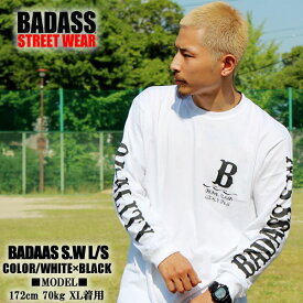 BADASS バダス 長袖 Tシャツ SW LONG SLEEVE エスダブリュ ホワイト×ブラック 白 黒 ロンT メンズ ファッション ストリート B系 STREET ヒップホップ HIPHOP 大きいサイズ スケーター SKATE あす楽 オリジナル ボックスロゴ LOGO プリント 春 夏 秋 冬 厚手