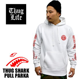 待望の再入荷！！ THUGLIFE サグライフ メンズ パーカー THUGSHARK サグシャーク PULLHOODIE ホワイト×レッドメンズファッション トップス アウター大 小 プルオーバー パーカ 秋冬 メンズ 冬物 秋物 裏起毛 スウェットプリント 無地 フード