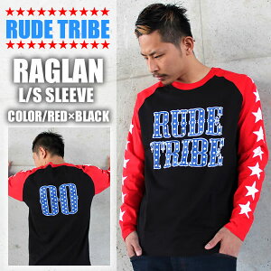 RUDETRIBE ���[�h�g���C�u RUDE STAR RAGLAN TEE / �u���b�N×���b�h �V���v�� �V�A�C�e�� �X�g���[�g�t�@�b�V���� �A�E�g���[�t�@�b�V���� STAR ���O���� �V�� �ŐV �Ɠ� �����Y �t�@�b�V���� �����y 