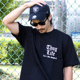 THUG LIFE / サグライフ 半袖 Tシャツ THE BRAND LOGO / ブラック×ホワイト 黒 白 ティーシャツ メンズ レディース ファッション B系 ストリート ワーク ミリタリー STREET 大きいサイズ トップス 春 夏 秋 オリジナルブランド ワンポイント HIPHOP LA NY スケーター