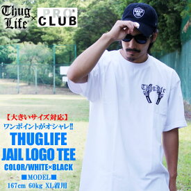 THUG LIFE / サグライフ 半袖 Tシャツ JAIL LOGO / ホワイト×ブラック 白 黒 ティーシャツ メンズ レディース ファッション B系 ストリート ワーク ミリタリー STREET 大きいサイズ トップス 春 夏 秋 オリジナルブランド ワンポイント HIPHOP LA NY スケーター