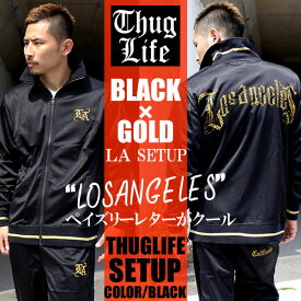 セール！！THUGLIFE サグライフ 長袖ジャージ BANDANA LA 長袖ショーツセットアップ ブラック×ゴールドHIPHOP コラボレーション 話題 メンズ じゃーじ ブラック ゴールド 上下 bk 秋冬