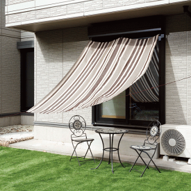 日よけ オーニング サンシェード ベランダ 取付　180x240cmブラウンストライプ　取り付紐4本付き約1.5m