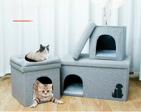 ペットハウス 収納スツール ペットベッド 猫 ハウス 犬小屋 キャットハウス 折りたたみ 通気性 防寒 小型犬 猫換気 洗え 寝袋 暖かい 休憩所 遊び場 四季通用 ペットベット スツール 犬 猫グッズ 寒さ対策