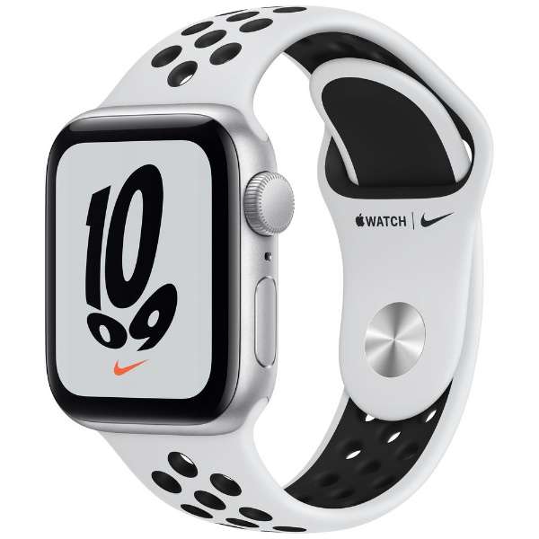 Apple Watch Nike SE（GPSモデル） 40mmシルバーアルミニウムケースとピュアプラチナム ブラックNikeスポーツバンド [MKQ23J A]