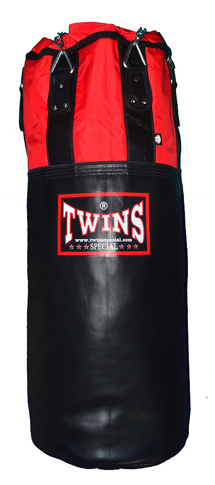お得セット TWINS 本革製ムエタイ式サンドバッグ 黒×赤しま※中身なし キックボクシング 空手 格安激安 サンドバッグ