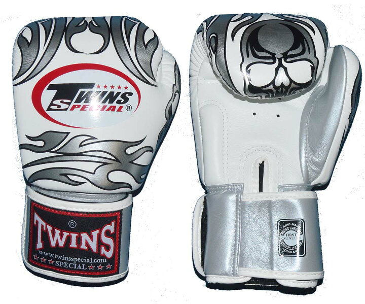 楽天市場】TWINS本革製ボクシンググローブ 8oz スカル 白シルバー 