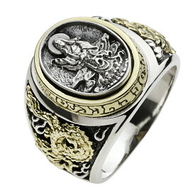 【FIGMART】シルバー925 リング メンズ【fr0367】観音菩薩 ドラゴン 龍 和柄 和風 蓮の花 幅広 ワイド 送料無料